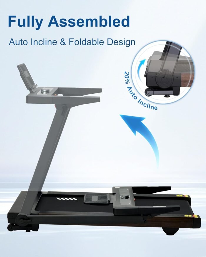 Foldable Treadmill with Auto Incline - 4 Hp 18.9 Inch Wide Treadmills for Home Seniors, 400 Lb Capacity, Backlit Knob Led Display, Shock Absorbent, Bluetooth App and Speaker, 12 Mph Speed - Image 3