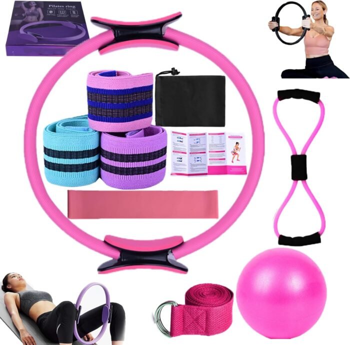 Pilates Essentials Kit for Women, Better Me Pilates Kit for Home Workouts, Pilates Rings Booty Bands for Working Out Glutes Yoga Ball 25cm Figure 8 Resistance Band Yoga Bands for Stretching - Image 2