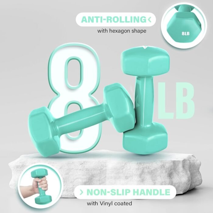 Yes4All Vinyl Hexagon Dumbbell - Dumbbells Set of 2 Hand Weights for Home Gym & Strength Training (2-15 lbs Weight Options) - Image 5