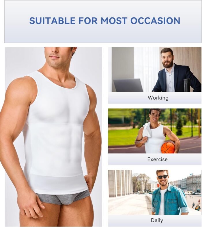 Mens Compression Shirt Slimming Body Shaper Vest Workout Tank Tops Abs Abdomen Undershirts - Image 5