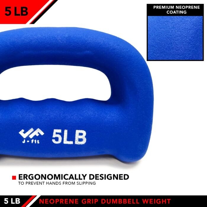 JFIT Neoprene D Grip Dumbbells - Single Weights 1LB-5LB - Premium Non-Slip, Hand Weights, Ergonomic Design - Image 5