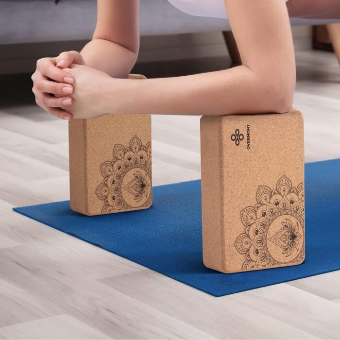 Overmont Cork Yoga Blocks 2 pack with 8ft Strap Natural Cork Bricks- High Density & Eco Friendly Yoga Accessories for Women - Ideal for Yoga Pilates General Fitness and Stretching 9x6x3'' - Image 6