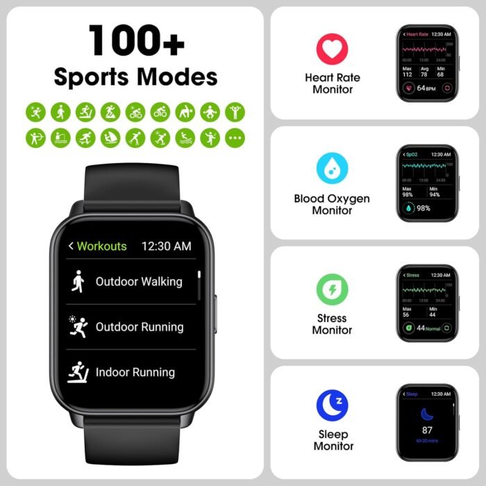Smart Watch for Men Women, 1.91'' Big Font No App/Phone Required, Fitness Tracker with Pedometer, Bluetooth Call (Answer/Make Call), Heart Rate Blood Oxygen Monitor Step Counter, 100+ Sports Modes - Image 7