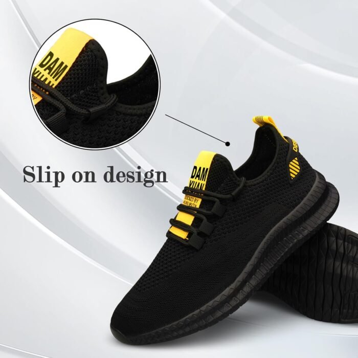 Running Shoes for Men Tennis Walking Gym Sneakers Slip on Workout Athletic Breathable Jogging Sport Casual Shoe Black Size 12 - Image 6