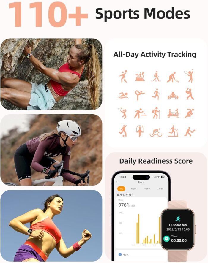 Parsonver Smart Watch, 5ATM Waterproof Swimming Watch, Fitness Activity Tracker with 110+ Sports Modes, Heart Rate/Sleep/SpO2/Calories Monitor, Pedometer, Fitness Watch for Android & iPhone, Rose Gold - Image 4