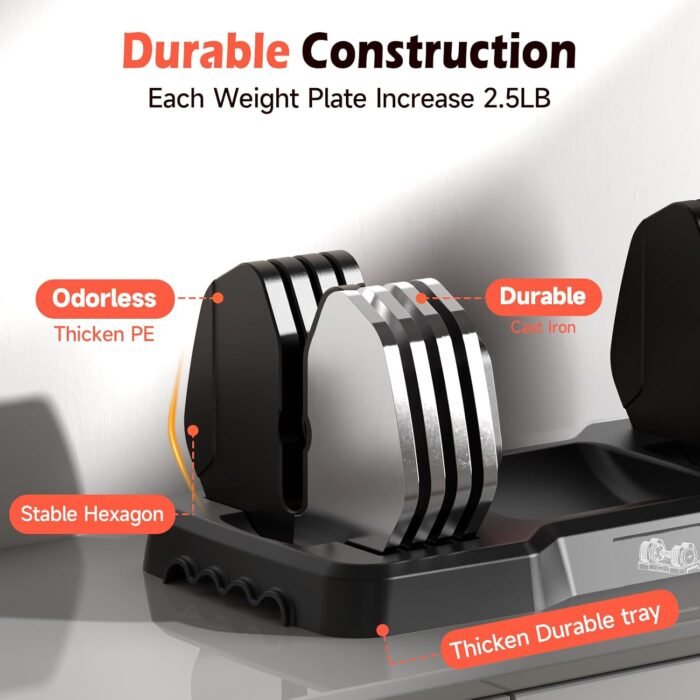 25LB 55LB Adjustable Dumbbells Set, 5LB to 25LB Dumbbell Pair,15LB to 55LB Weight Set of 2, Home Gym 50lbs/110lbs, Anti-Slip Handle for Exercise Equipment - Image 7