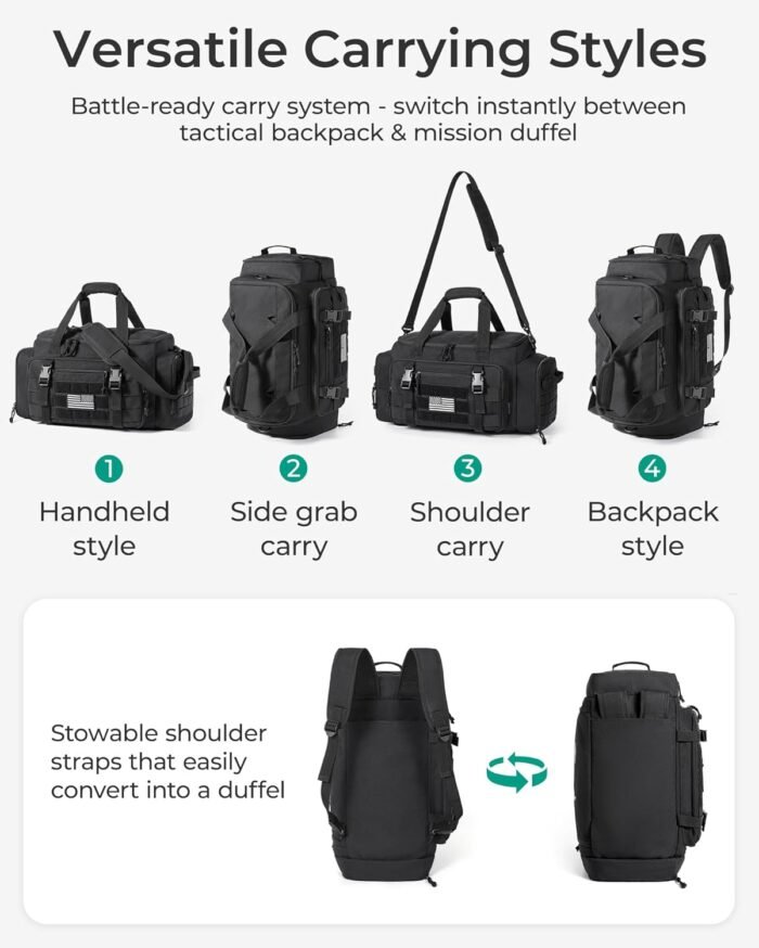 BAGSMART Tactical Gym Bag for Men, 22L Duffle Bag for Travel with Shoe Compartment, 4 in 1 Personal Item Tactical Backpack with 40oz Water Bottle Holder, Forest Camo - Image 5