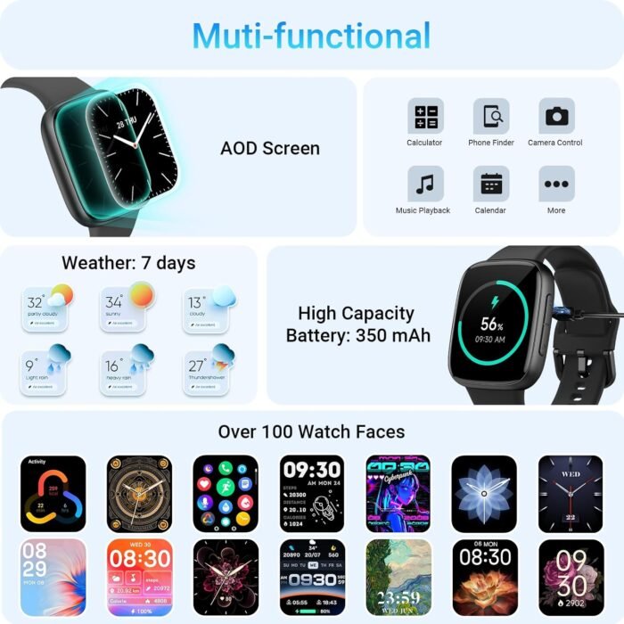 Tensky Smart Watch for Men/Women Android & iPhone, AI Voice, 1.85" AMOLED Screen Fitness Tracker with Bluetooth Call, 3ATM Waterproof Heart Rate/Sleep/SpO2 Monitor, Pedometer, 100+ Sport Modes - Image 7