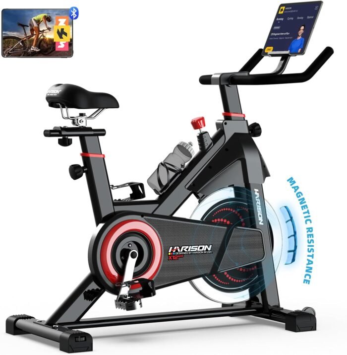HARISON Exercise Bike, Stationary Bike for Home 350/380 lbs Weight Capacity, Magnetic Workout Bike with Bluetooth App, Brake Pad Indoor Cycling Bike with Tablet Mount & Comfortable Seat Cushion - Image 2
