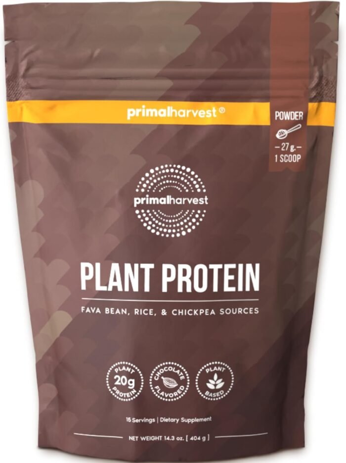 Primal Harvest Vegan Protein Powder for Nutritional Weight Support 20g Plant-Based Protein Per Serving from Fava Beans Chickpeas & Rice Chocolate Flavor 405g Gluten-Free Soy-Free No Added Sugar - Image 2