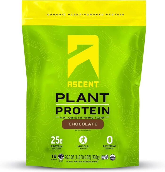 Ascent Plant Based Protein Powder - Non Dairy Vegan Protein, Zero Artificial Ingredients, Soy & Gluten Free, No Added Sugar, 4g BCAA, 2g Leucine - Chocolate, 18 Servings - Image 2