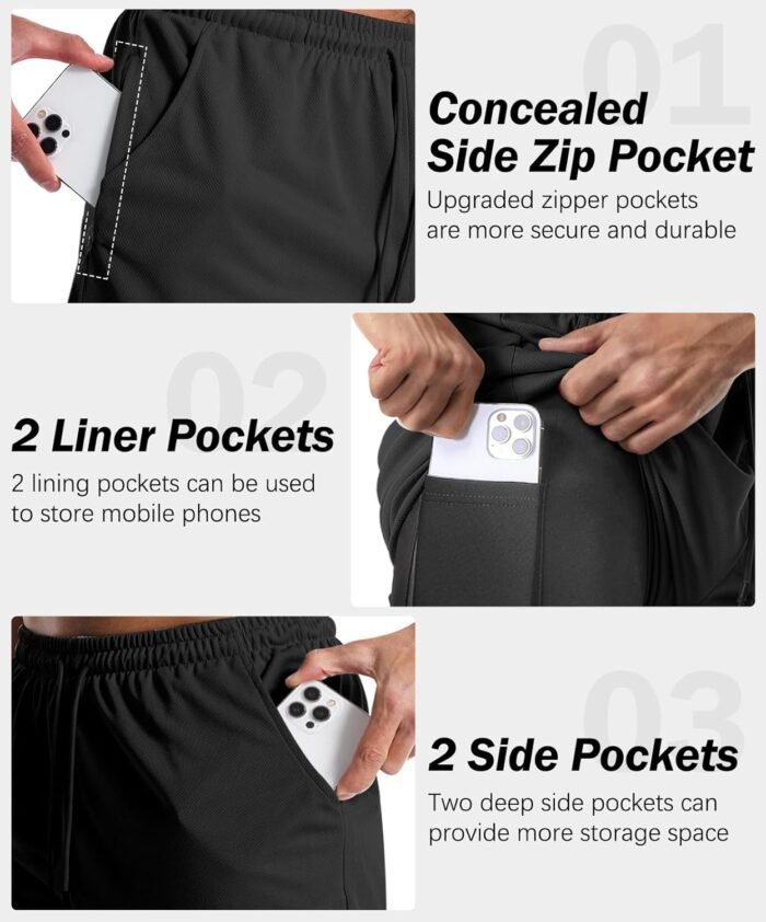 Aolesy Men's Gym Shorts with Liner - 5” Lightweight Running Shorts Mesh Workout Athletic Shorts with 5 Pockets - Image 5
