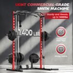 All in One Smith Machine with LAT-Pull Down, Multi-Functional Smith Machine, Power Cage with Cable Crossover, Squat Rack with Landmine, Barbell Bar, Plate Storage Pegs and More Training Attachment - Image 4