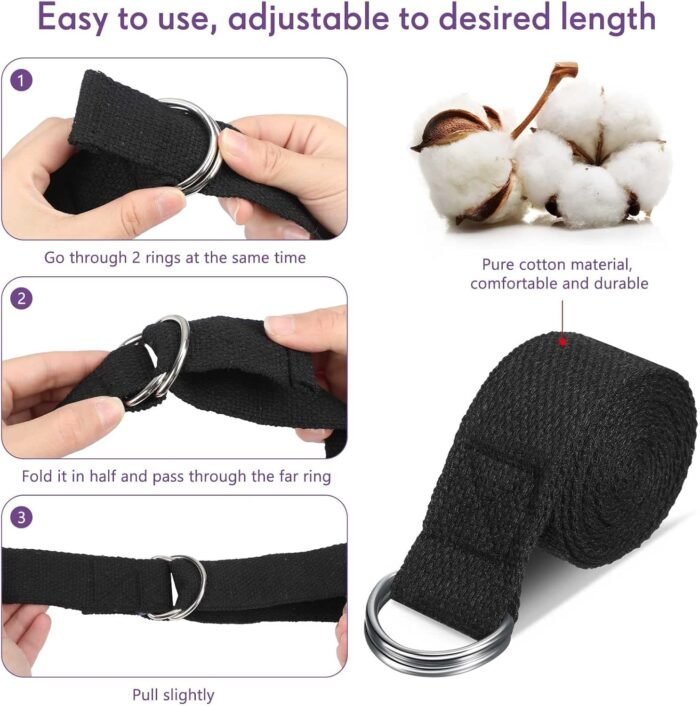 Jerify 10 Pcs Yoga Strap for Stretching Bulk 6ft Exercise Stretch Band with Metal D Ring Adjustable Pilates Non Elastic Yoga Stretch Belt for Women Men Physical Fitness Gym Workout Dance - Image 5