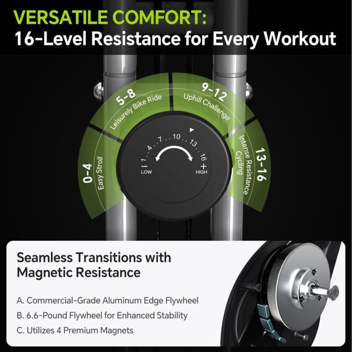 Indoor Exercise Bike for Seniors, 5 IN 1 Foldable Stationary Bike with 16-Level Magnetic Resistance and Tri-Position Ride, 300LBS Capacity, 5.5 LBS Flywheel, Designed for Home Workout - Image 6