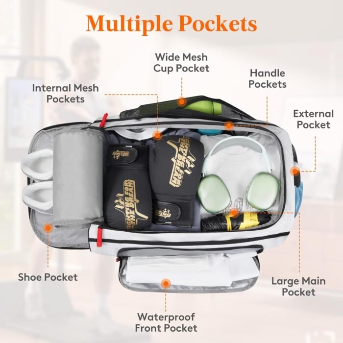 Lifewit Gym Bag for Men & Women with Shoe Compartment, 40L Carry On Duffle Bag for Travel, 3 In 1 Waterproof Weekender Workout Overnight Sports Backpack with Dry and Wet Seperation, Silver Gray - Image 4