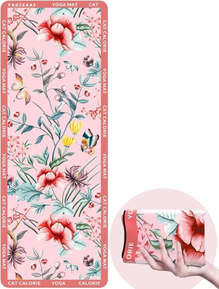 Hot Yoga Towel – Non-Slip, Absorbent & Lightweight Yoga Mat Towel, 72"x26.7", Ultra-Thin 0.04", Floral Design, Microfiber & Rubber, Foldable, Perfect for Hot Yoga, Pilates & Gym - Image 2