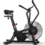 pooboo Exercise Bike, Stationary Bike for Home Gym, Air Resistance Bluetooth Fan Bike w/Dual Acction Handlebars & Dual-Layer Transmission System, Upright AirBike Indoor Cycling Bike for Cardio Workout - Image 2