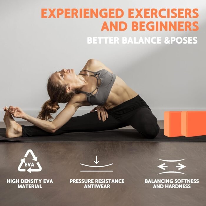 Yoga Block, Soft Non-Slip Surface Premium Foam Blocks, Supportive, Lightweight, Odor Resistant, Yoga Accessories for Pilates Meditation General Fitness Stretching Toning（orange） - Image 7