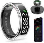 Smart Ring with Display Screen Health Tracker and Touch Button, Bluetooth Connection Health Monitor Tracks Heart Rate/Blood Oxygen/Sleep/Sports Activities, IP68 Waterproof (Silver, 9#) - Image 2