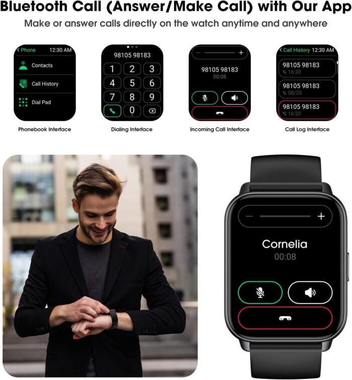 Smart Watch for Men Women, 1.91'' Big Font No App/Phone Required, Fitness Tracker with Pedometer, Bluetooth Call (Answer/Make Call), Heart Rate Blood Oxygen Monitor Step Counter, 100+ Sports Modes - Image 6