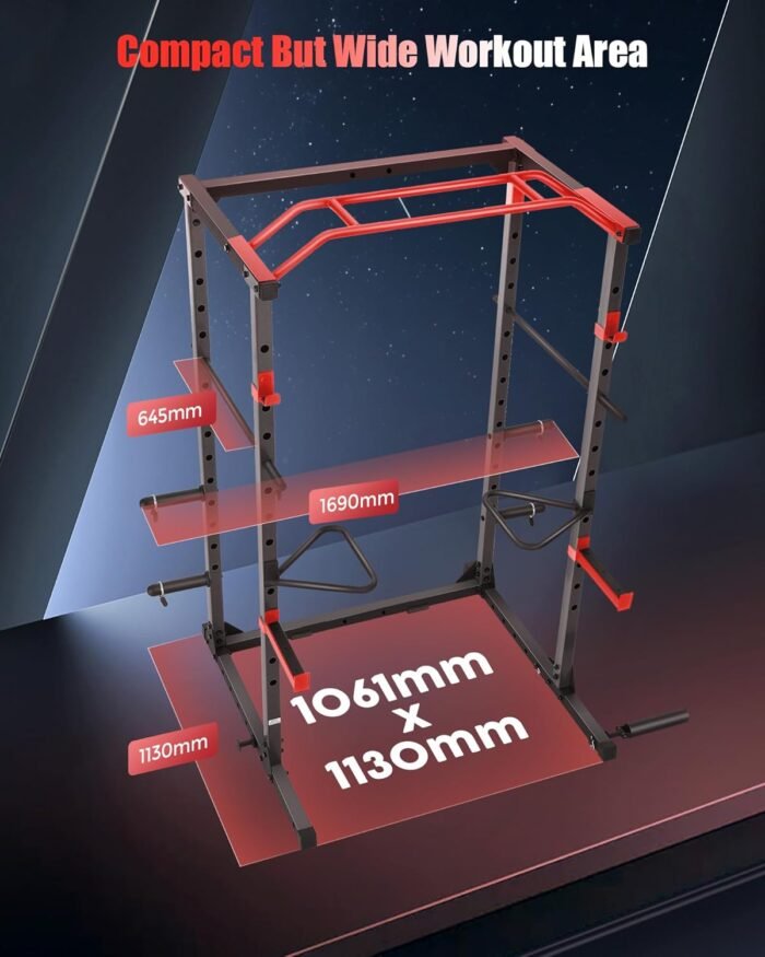 OPPSDECOR Power Cage, Multi-Function Power Rack with Adjustable Cable Pulley System, Squat Rack with Pull-up Bar, J-Hooks, More Training Attachment for Home Gym - Image 4