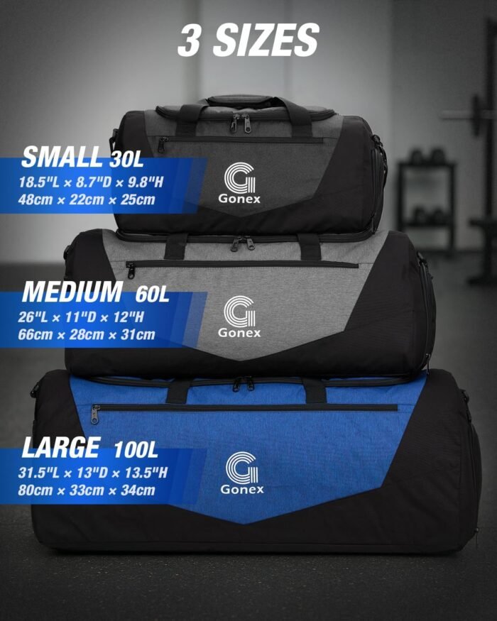 Gonex Gym Duffel Bag with Shoe Compartment Wet Pocket, Large Capacity Sports Duffle Bag for Men Women, Workout & Travel Bag with Multiple Pockets, Black/Gray, Small (30L) - Image 6