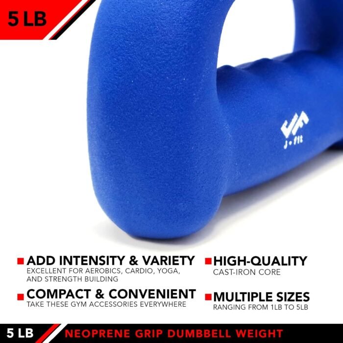 JFIT Neoprene D Grip Dumbbells - Single Weights 1LB-5LB - Premium Non-Slip, Hand Weights, Ergonomic Design - Image 4