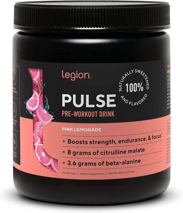 LEGION Pulse Pre Workout - All Natural Nitric Oxide Preworkout Drink to Boost Energy, Creatine Free, Naturally Sweetened, Beta Alanine, Citrulline, Alpha GPC (Pink Lemonade) - Image 2