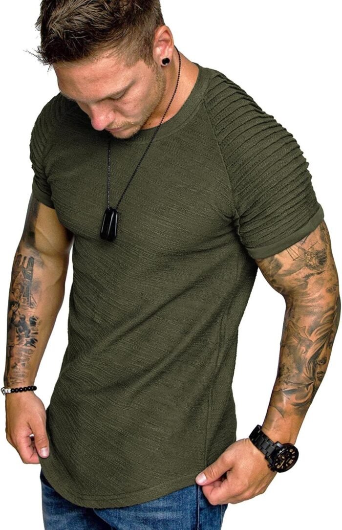 COOFANDY Men's Muscle T-Shirt Pleated Raglan Sleeve Bodybuilding Gym Tee Short Sleeve Fashion Workout Shirts Hipster Shirt - Image 2