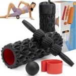 5 in1 Foam Roller Set, Trigger Point Foam Roller, Massage Roller Stick, Massage Ball, Resistance Band for Deep Muscle Massage Pilates Yoga,Fitness Exercise for Whole Body (Pure Black) - Image 2