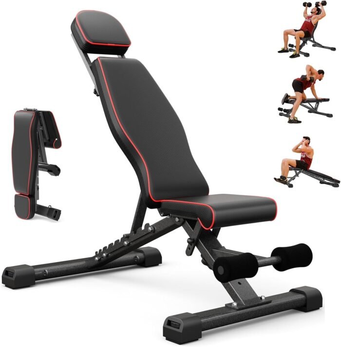 Adjustable Weight Bench for Bench Press, 880LBS Stable Workout Bench with Bench Press Rod/Extended Head, Foldable Weight Benches for Home Gym, Incline/Decline 90 Degree Bench Exercise Bench (Black) - Image 2