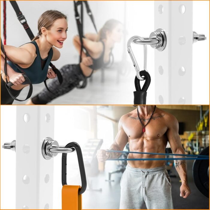 J Bryant Heavy Duty Rack Anchor – Stainless Steel Resistance Band Pegs with Large Carabiner for 5/8" & 1" Power Rack – Multi-Purpose Attachment for Strength Training & Gym Equipment Storage - Image 7
