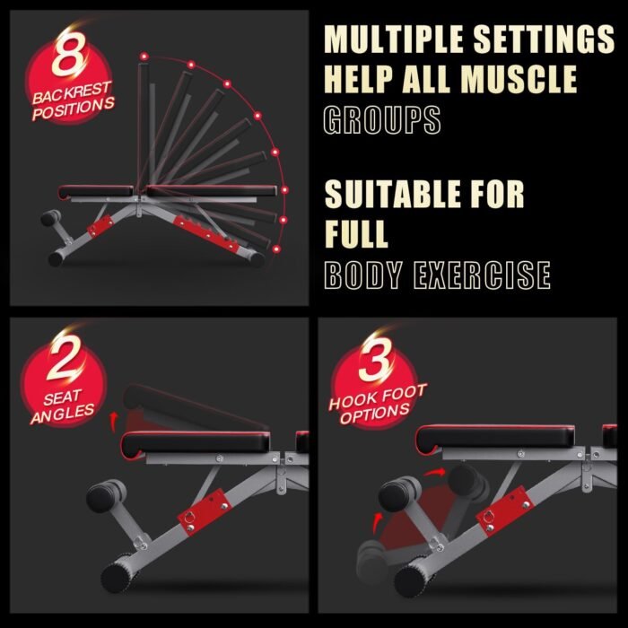Weight Bench, Adjustable Workout Bench Press Set for Home Gym Full Body Strength Workout, Easy Assembly Foldable Training Lifting Bench, Max Load 750 - Image 4