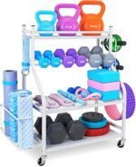 Dumbbell Rack, Yoga Mat Storage Rack - Weight Rack for Dumbbells, Home Gym Storage Rack for Yoga Mat, Dumbbells and Kettlebells, All in One Workout Equipment Storage with Caster Wheels - Image 2
