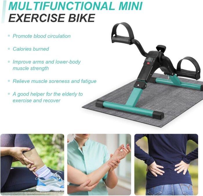 Uten Folding Pedal Exerciser, Under Desk Bike Pedal Exerciser, Mini Under Desk Exercise Bike Foot Hand Cycle Portable, Arm and Leg Exercise Peddler Machine with LCD Monitor - Image 7