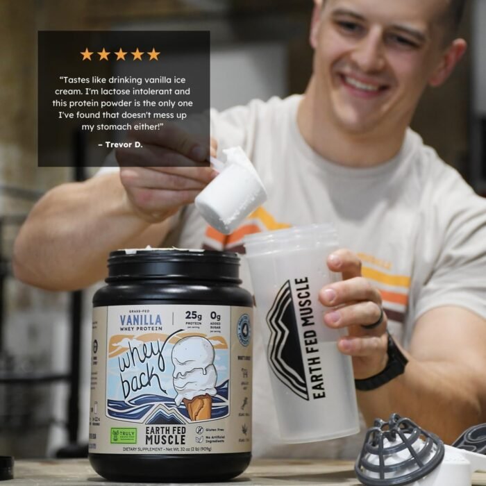 Earth Fed Muscle Whey Back Truly Grass Fed Whey - No Fillers, Flow Agents, or Synthetic Blends, Soy Free, Non GMO and Hormone Free (2 Pound, Vanilla) - Image 5