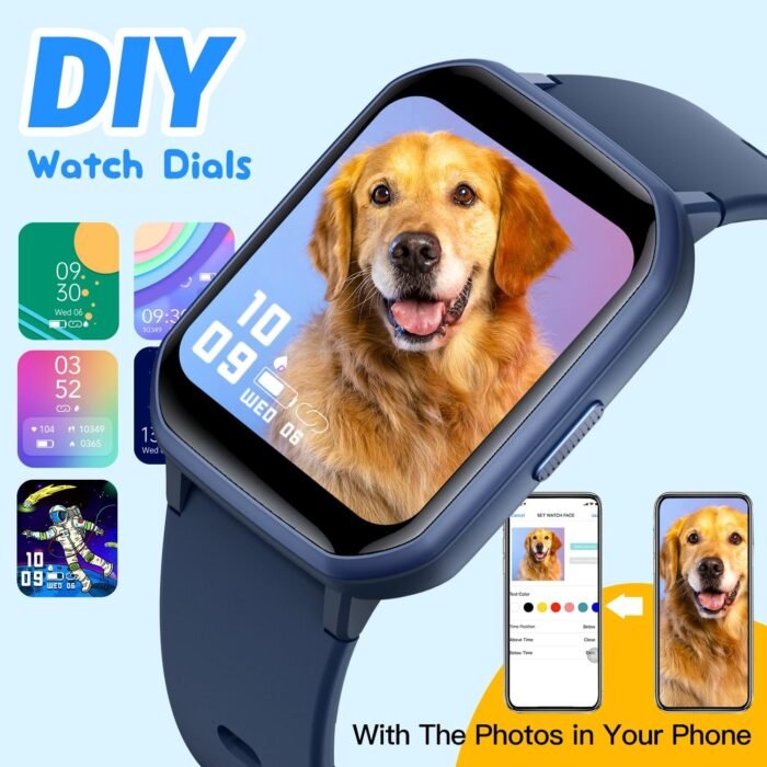Kids Smart Watch for Girls,IP68 Waterproof Kids Fitness Tracker Watch with 1.5 Inch DIY Face,Heart Rate Sleep Monitor,19 Sport Modes,Calories Counter,Alarm Clock,Great Gifts for Children 6+ (Blue) - Image 3