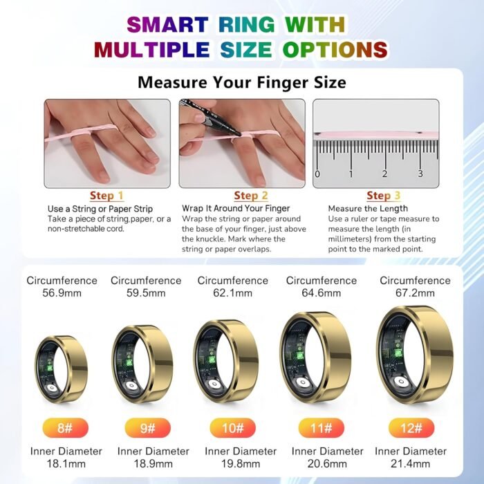 2025 Smart Ring with Air Gesture Control,Heart Rate&Sleep Monitor -Stylish Fitness Ring for Men&Women,IP68 Waterproof,Activity Tracker Records Steps Distance,Compatible with Android&iOS (Gold, 11#) - Image 3
