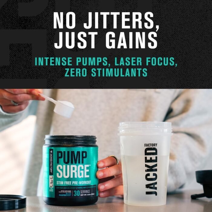 Jacked Factory Pumpsurge Caffeine Free Pre Workout for Men & Women - Nootropic Booster & Stim Free Pre Workout - Intense Pumps, Enhanced Focus - 30 Servings, Strawberry Lemonade - Image 7