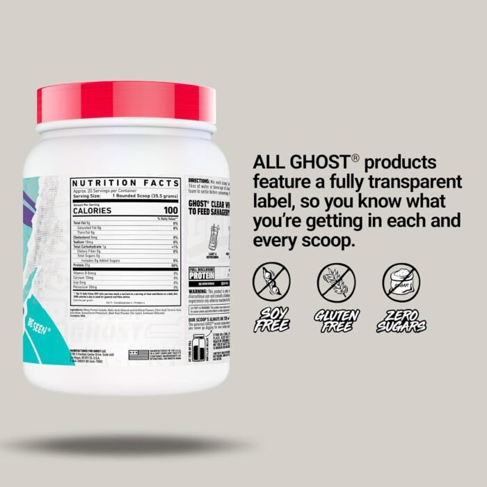 GHOST Clear Whey Isolate Protein Powder, Strawberry Watermelon - 1.57 LB Tub, 25G of Whey Protein - Post Workout Drink for Muscle Gain & Recovery – Sugar Free, Soy Free & Zero Fat, 20 Servings - Image 5