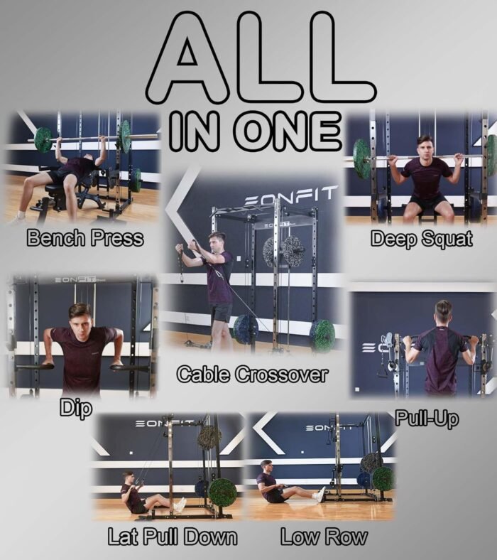 Eonfit E5 Smith Machine with Vertical Leg Press, Power Cage Squat Rack with LAT-Pull Down Cable Crossover Rotating Arms System Home Gym Equipment All in One - Image 3