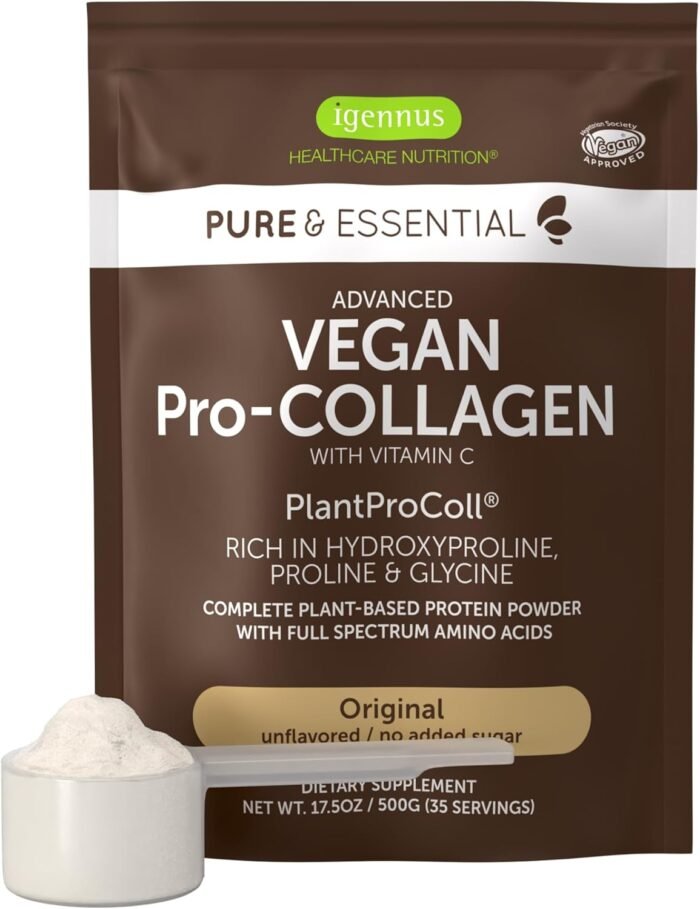 Igennus Vegan Collagen Peptide Powder, Enhanced with Glycine, Proline & Hydroxyproline & Cofactor Vitamin C, Non GMO, Complete Vegetarian Plant Based Collagen Powder Booster, 35 Servings - Image 2