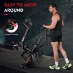 pooboo Exercise Bike, Stationary Bike for Home Gym, Air Resistance Bluetooth Fan Bike w/Dual Acction Handlebars & Dual-Layer Transmission System, Upright AirBike Indoor Cycling Bike for Cardio Workout - Image 9