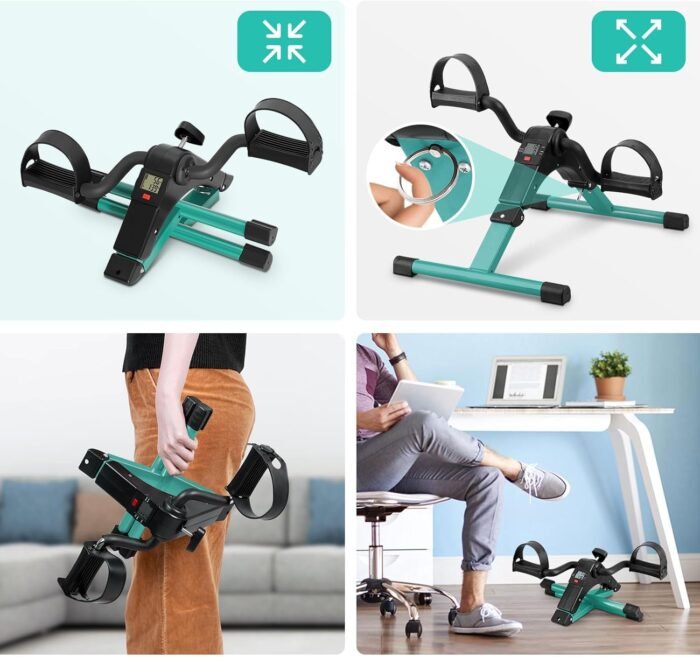 Uten Folding Pedal Exerciser, Under Desk Bike Pedal Exerciser, Mini Under Desk Exercise Bike Foot Hand Cycle Portable, Arm and Leg Exercise Peddler Machine with LCD Monitor - Image 4
