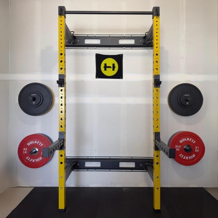 HulkFit Pro Series Wall Mounted Folding Squat Rack and Power Rack with Pull Up Bar & J Hooks for Home Gym, Strength Training Exercise Equipment - Image 3