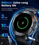 Military Smart Watches for Men(Answer/Make Calls) with LED Flashlight,530mAh Large Battery,1.43’’ AMOLED Fitness Tracker Heart Rate/SpO2/Sleep Monitor 5ATM Smartwatch for Android iOS,Silicone - Image 10
