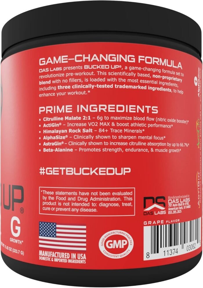 Bucked Up Pre Workout 6 Grams Citrulline, 2 Grams Beta Alanine, and 3 Other Registered trademarked Ingredients (Grape) - Image 7