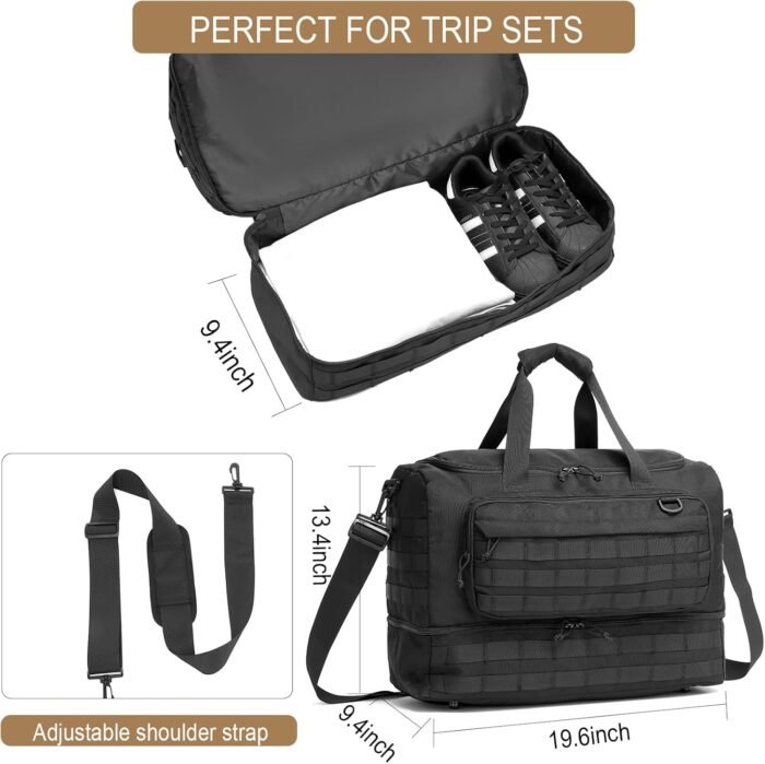 Travel Bag for Men,Military Tactical Gym Duffle Bag with Shoe Compartment Tactical Duffle Bags for Travel Carry on Bag Weekender Overnight Sport Duffel Range Bag for Workout-Black - Image 5