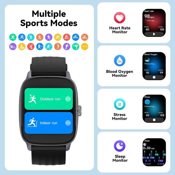 EURANS Smart Watch No App/Phone Required, Waterproof Fitness Tracker, 1.85" Retina Display Activity Tracker with Step Counter for Walking, Sleep Tracking, Pedometer, Calories Tracker for Women Men - Image 8